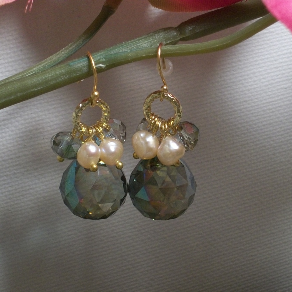 Czech Crystal Fresh Water Pearls , Gold Filled Earrings - Picture 3 of 5